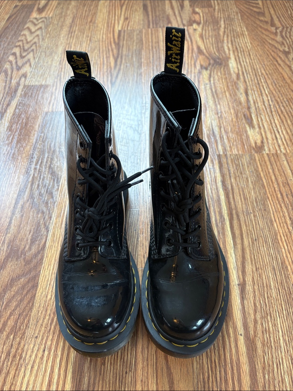Dr. Martens Lace-Up Women's Boots with Yellow Stitching